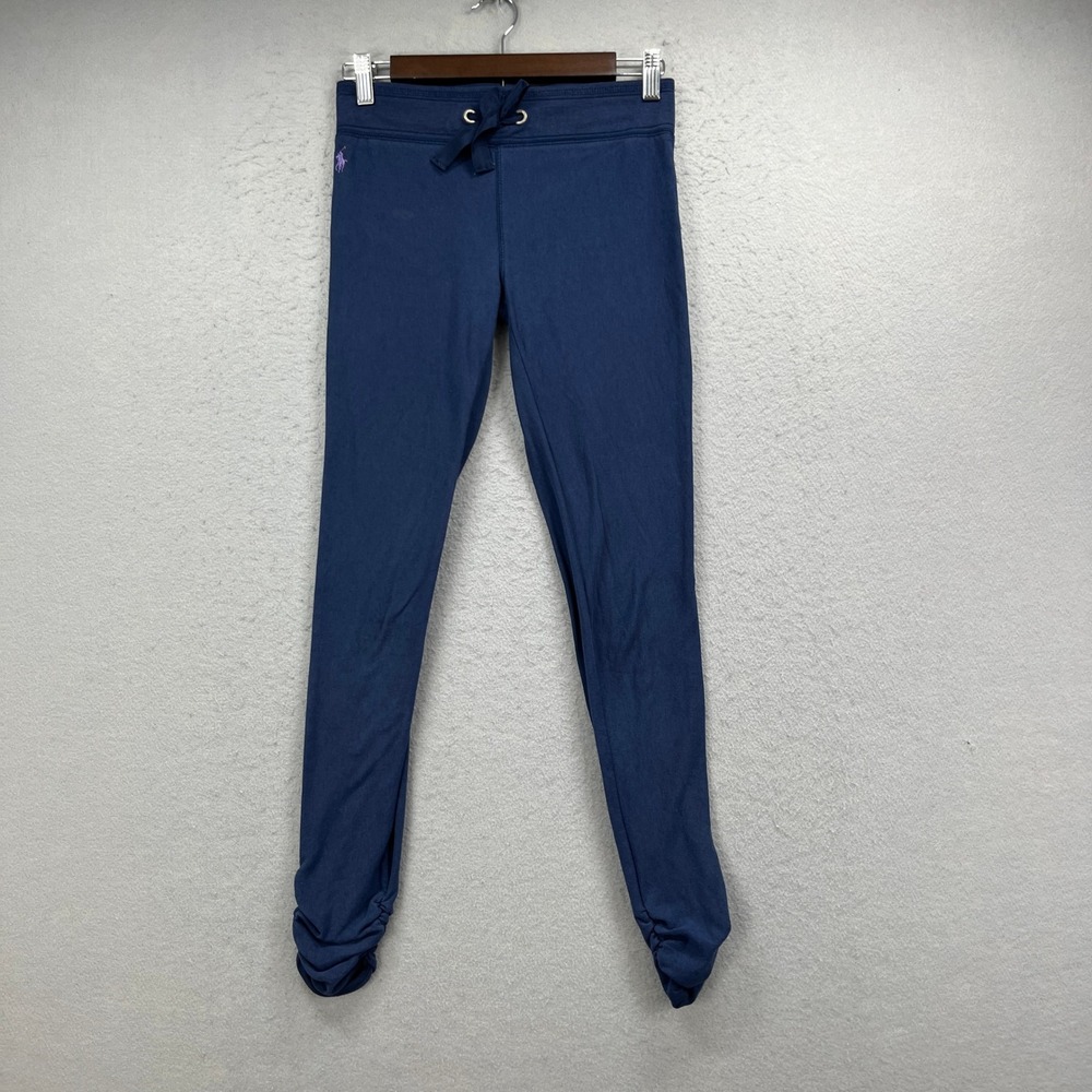 Ralph Lauren Leggings Girls Large 12-14 Blue Ruched Ankle Pony Gym Athleisure